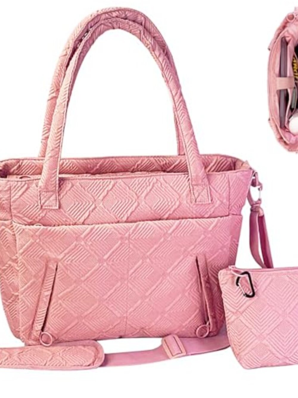 Puffy Quilted Tote Bag for Women with 10 Pockets, Laptop Sleeve & Cup Holder